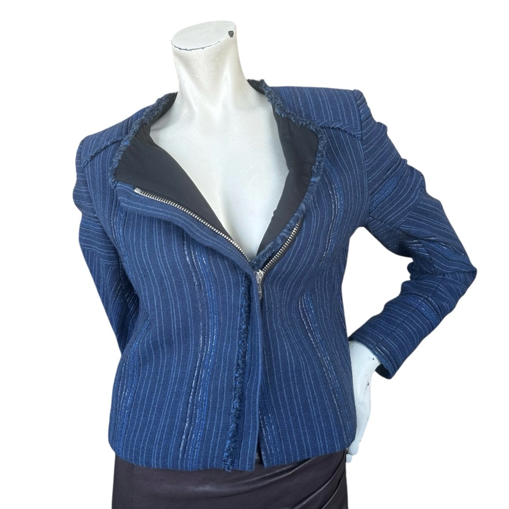 Sandro Blue Egyptian Cotton Blend Moto Style Jacket Size FR 36 US small